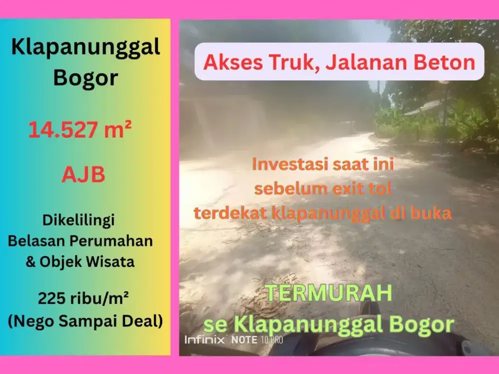 Tanah 1,4 Hektaran Klapanunggal Bogor Dekat Cileungsi, Gunung Putri, Jonggol, Bekasi & Cibubur – Akses Tol & Fasum Lengkap