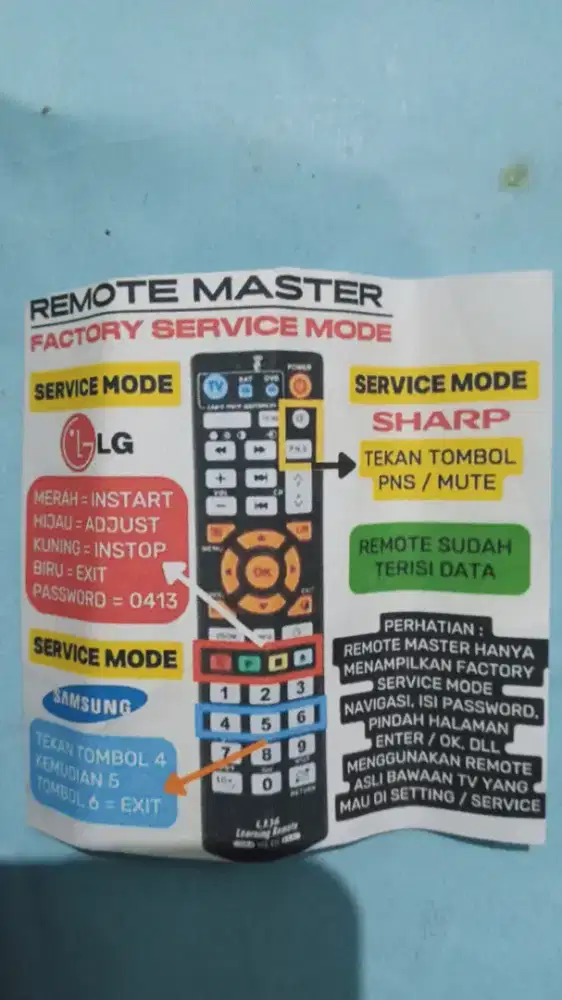 Remote tv master khusus untuk teknisi elektronik