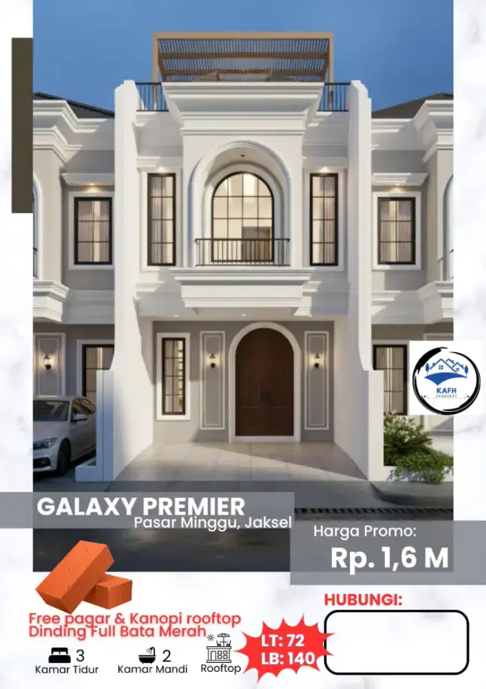 Di Jual Rumah Baru Bangunan 2,5 lantai Rooftop di Kebagusan Residence