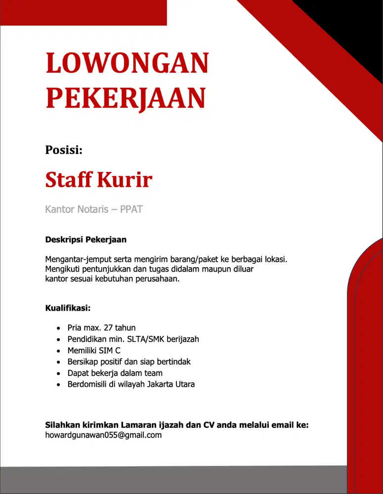 Kurir/Driver Staff Notaris