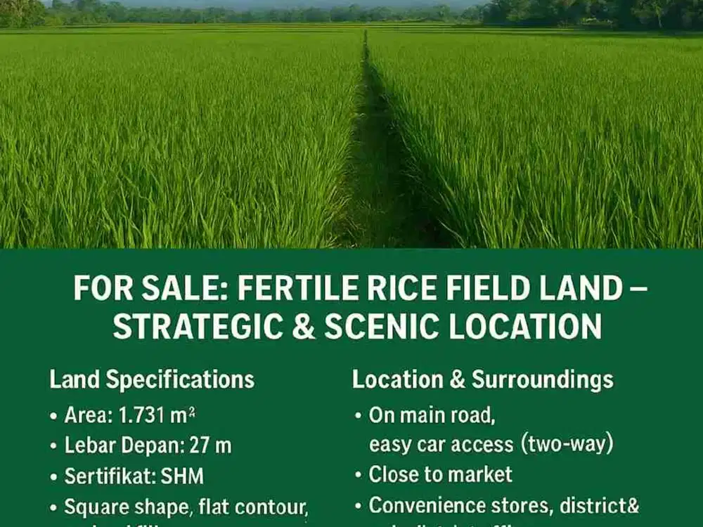 Dijual sawah subur lt 1731m ld 27m di manisrenggo Klaten