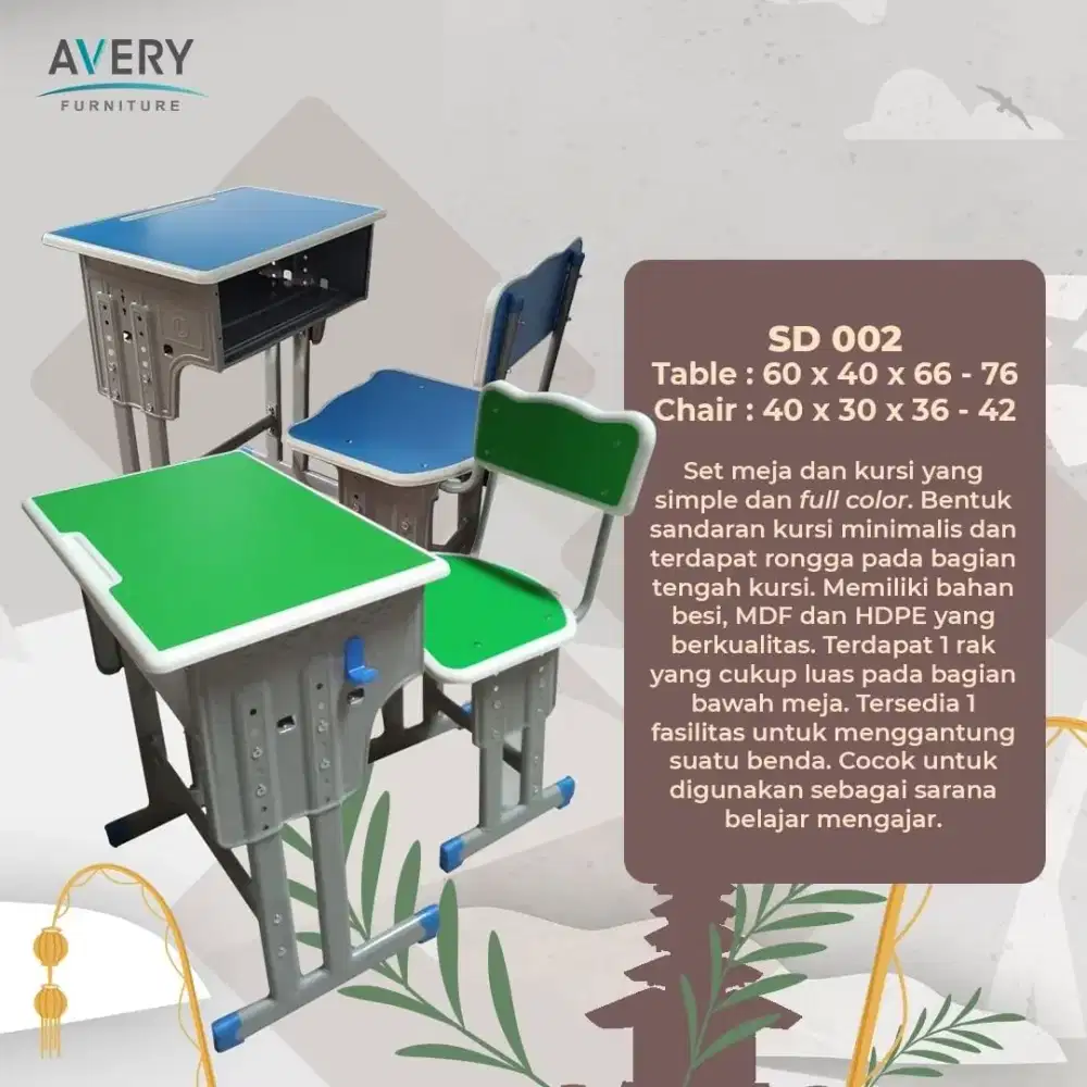 Meja Dan Kursi Belajar Avery SD 002 Green