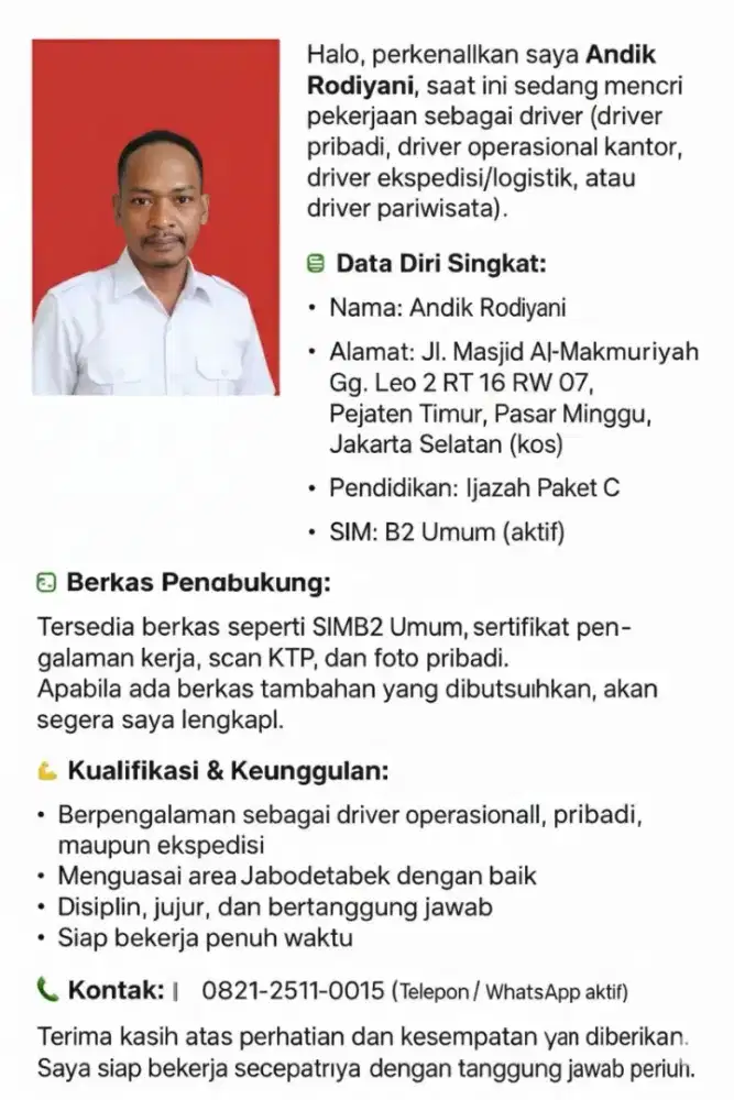 Mencari pekerjaan driver