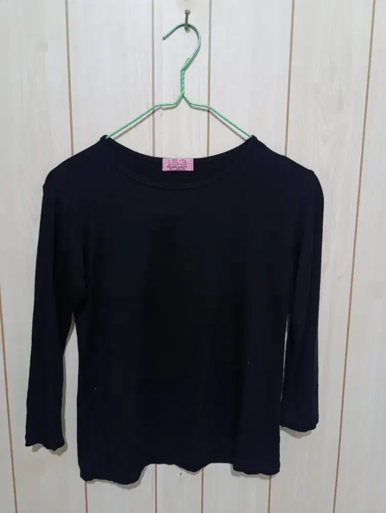 jual cepat baju kaos anak perempuan lengan 3/4 hitam