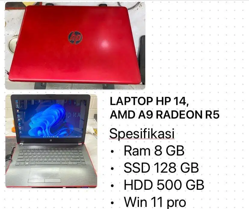 Jual cepat laptop HP 14, AMD A9 Radeon R5