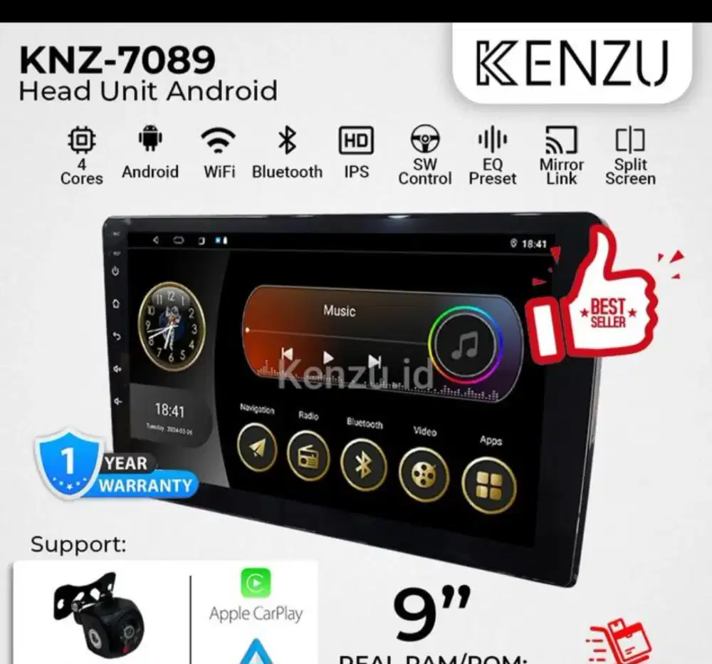 Promo. Double din head unit kenzu android 9 inchi ram 2gb/32gb