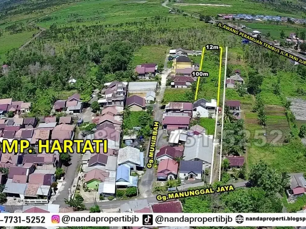 Tanah 100x12m di manunggal jaya ulin cocok untuk rumah subsidi