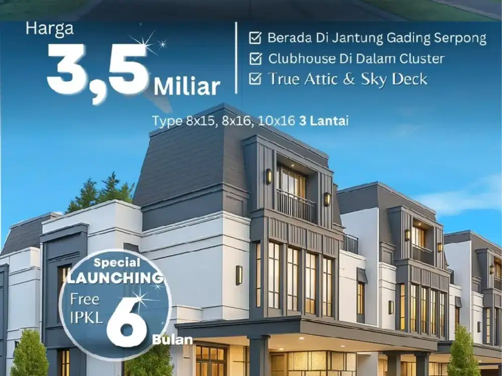 Cluster Altadena Murah 3 Lantai 5 Kamar Tidur Hanya Rp.3 Man Di Tengah Kota Gading Serpong BSD