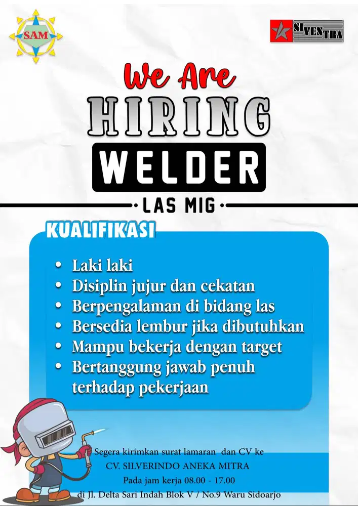 LOWONGAN KERJA WELDER MIG & IT DESAIN