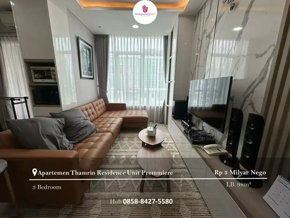 Dijual Apartement Thamrin Residence Unit Premiere 3BR Furnished