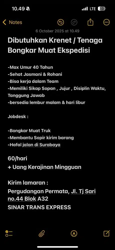 Dibutuhkan Krenet / Tenaga Bongkar Muat Ekspedisi