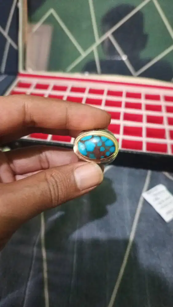 Cincin pirus mesir urat merah,porslen tembus senter,ring size 8