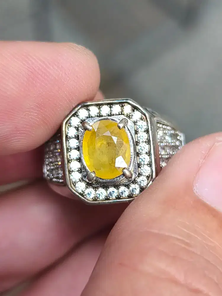 Batu yellow safir sapphire 1.59 carat ring perak memo MGL top kristal