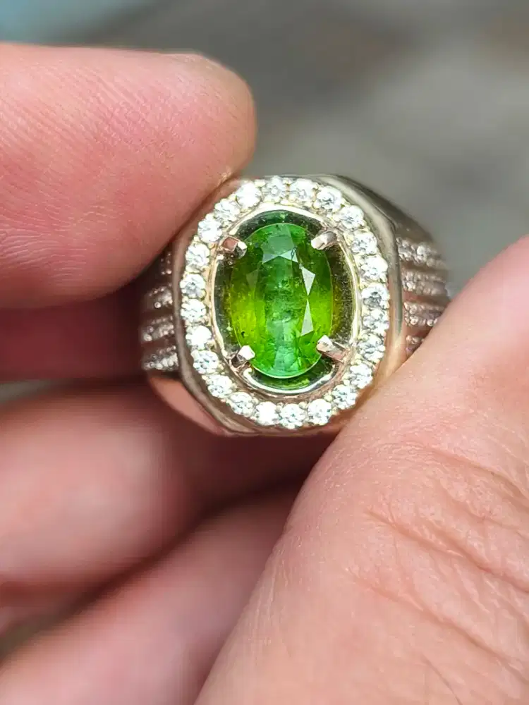 Cincin Batu green tourmaline 2.22 crat ring perak memo CGL top kristal