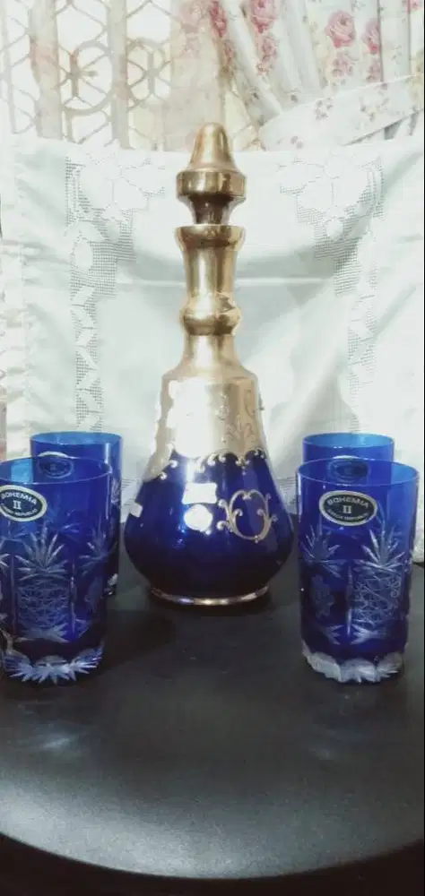 Teko dan Gelas Set Kristal Bohemian ASLI