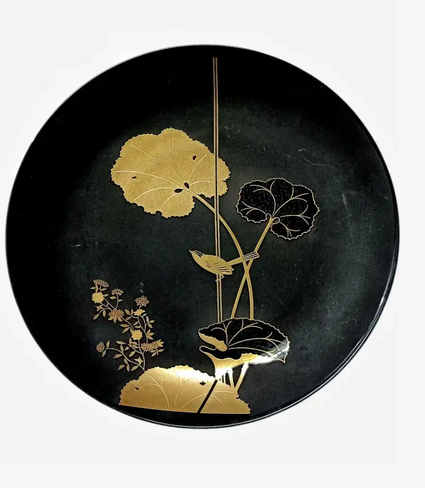 Lukisan tangan Jepang Asli piring hitam emas