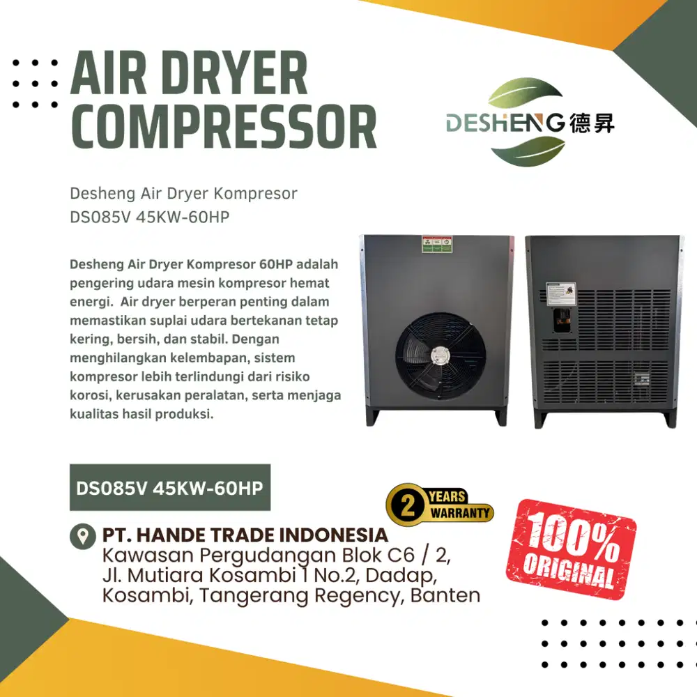 Desheng Air Dryer Compresor 45KW-60HP DS085V Pengering Udara Kompresor