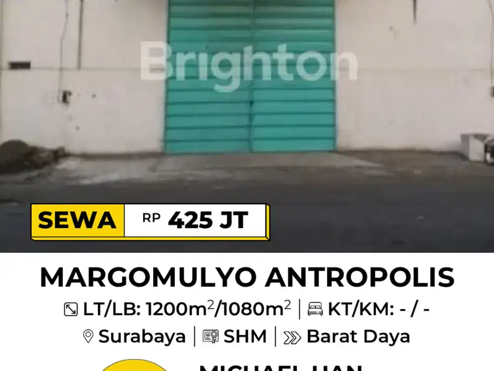 Disewakan gudang angtropolis siap pakai bebas banjir Surabaya