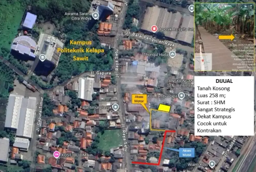 Jual BU Tanah Di Cibitung Dekat Jalan Raya Setu Cocok buat Kontrakan