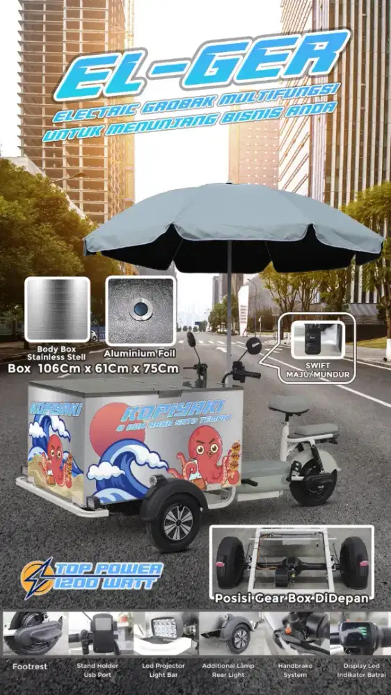 Sepeda Listrik Gerobak cucok utk usaha berkualitas dgn 3sekat ruang