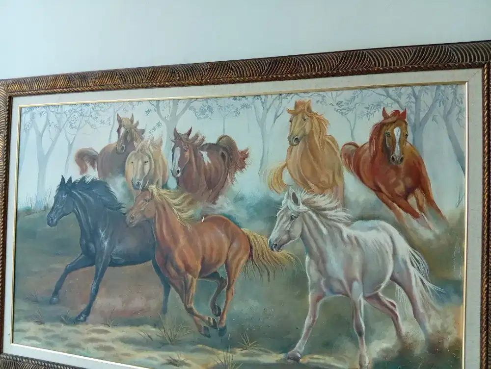 Lukisan kuda lengkap pigura kondisi baik