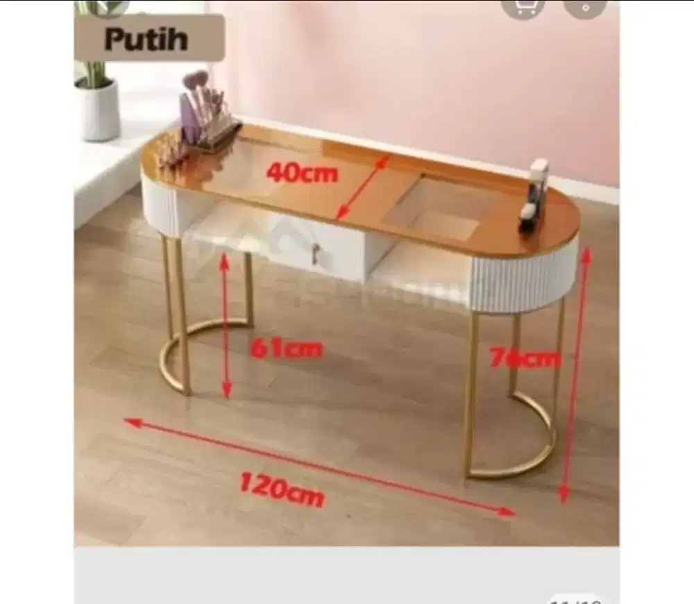meja rias nail art salon 120cm meja kosmetik ada laci dan kaca