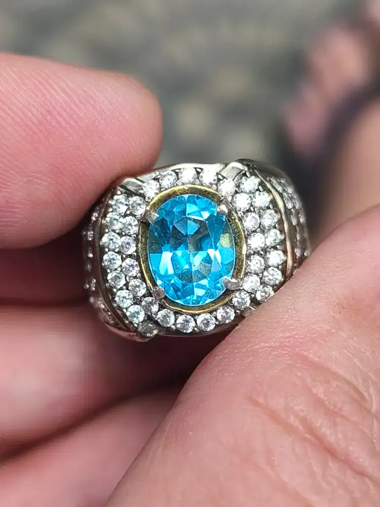 Batu blue topaz Swiss 2.40 carat ring perak memo MRI