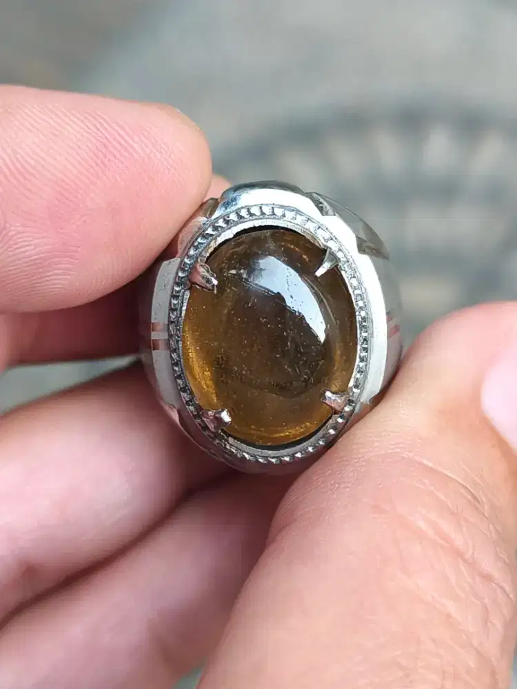 Cincin batu kecubung teh Kalimantan ring monel 17*15*5 mm