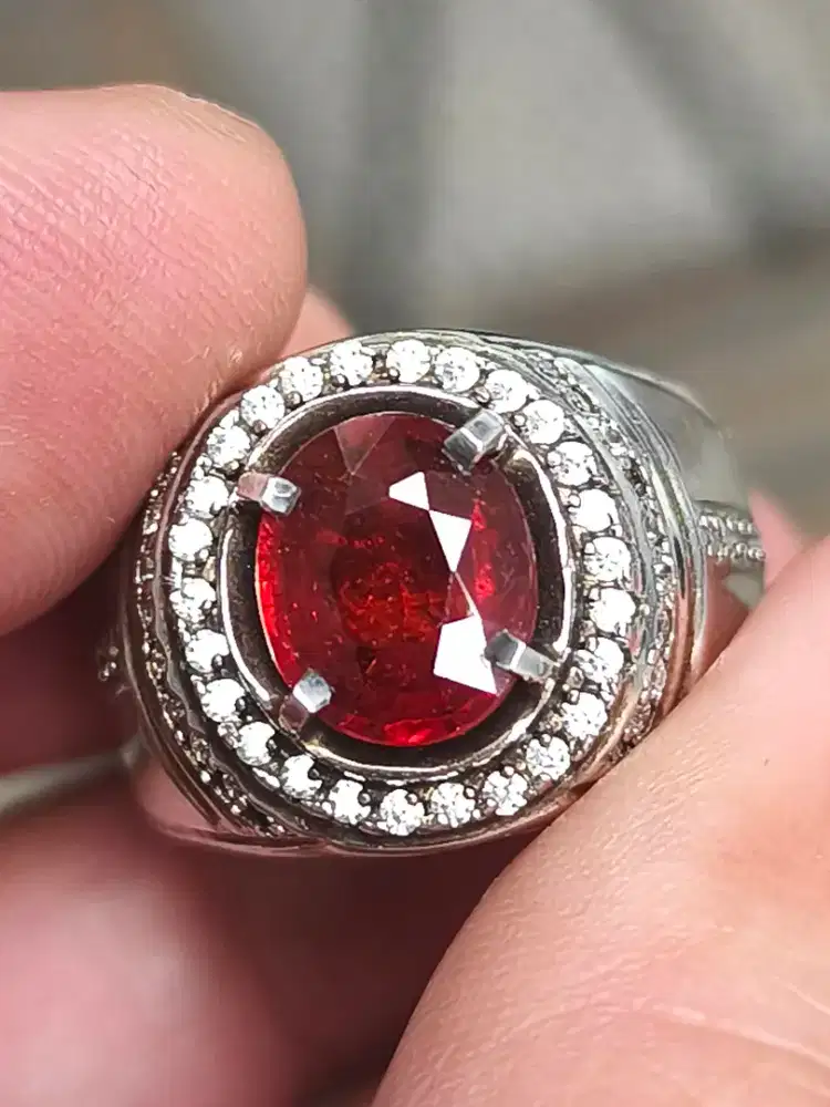 Batu garnet spessartite 3.26 crat ring perak memo MRI