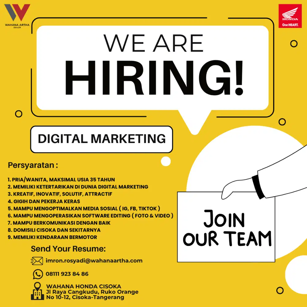 LOWONGAN KERJA DIGITAL MARKETING MOTOR HONDA