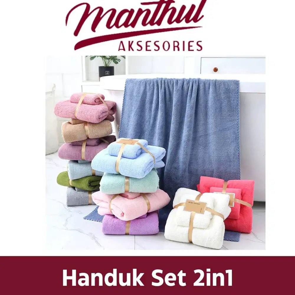 Handuk Set 2in1 Handuk Mandi dan Wajah Dewasa Warna 2 Pcs Cotton Towel