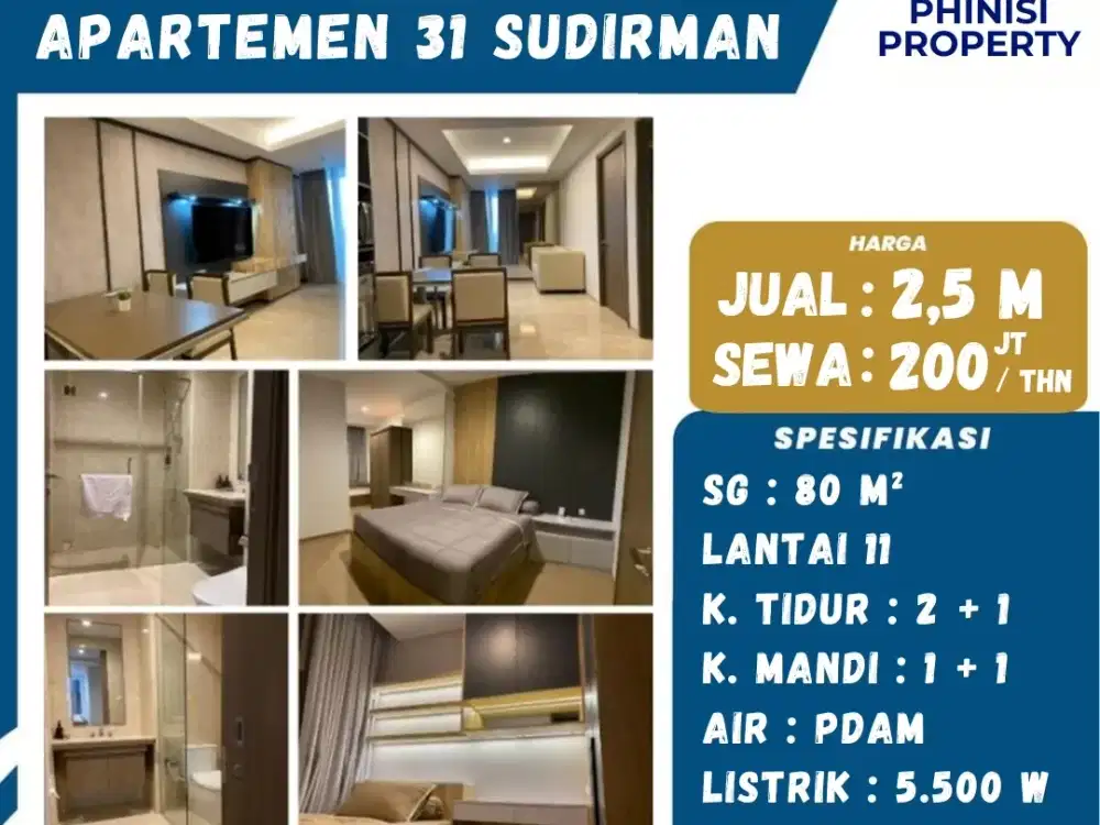 DIJUAL APARTMEN 31 SUDIRMAN SUITES 2 BEDROOM HARGA MURAH FULL FURNISH