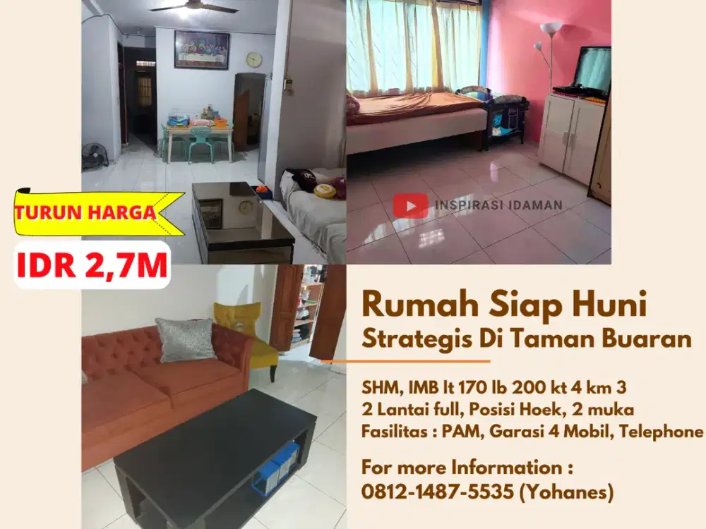 Rumah Cluster Taman Buaran Indah 1 Luas 170m² Depan Mall