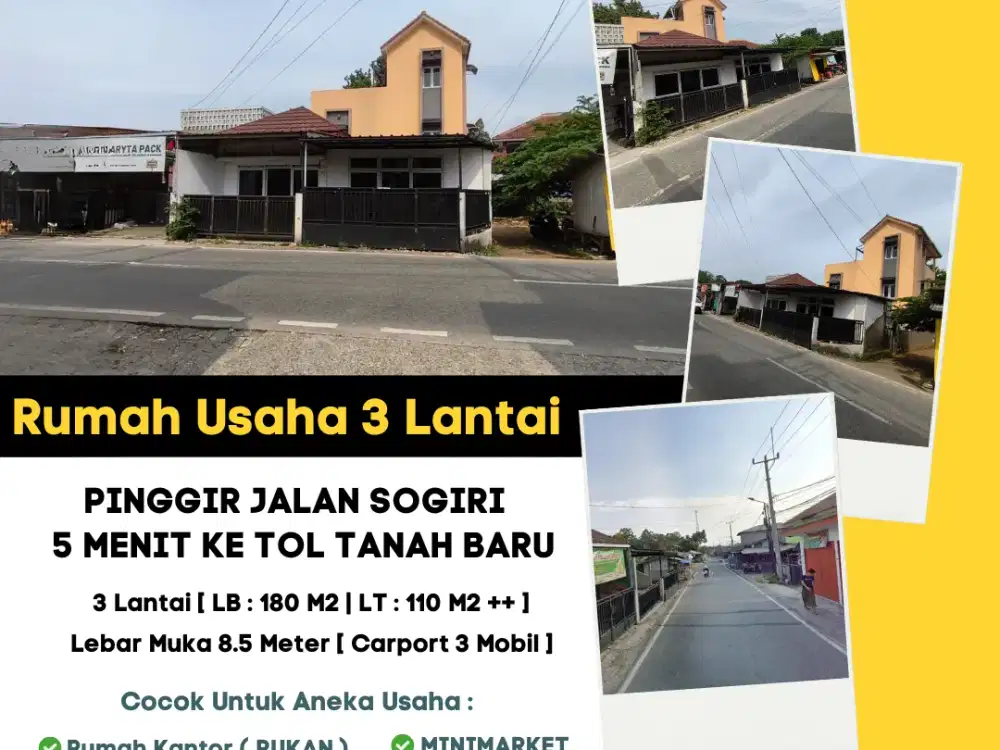 Rumah Ruko Rukan 3 Lantai Pinggir Jalan Sogiri Dekat TOL Tanah Baru Siap Huni Rasa Baru