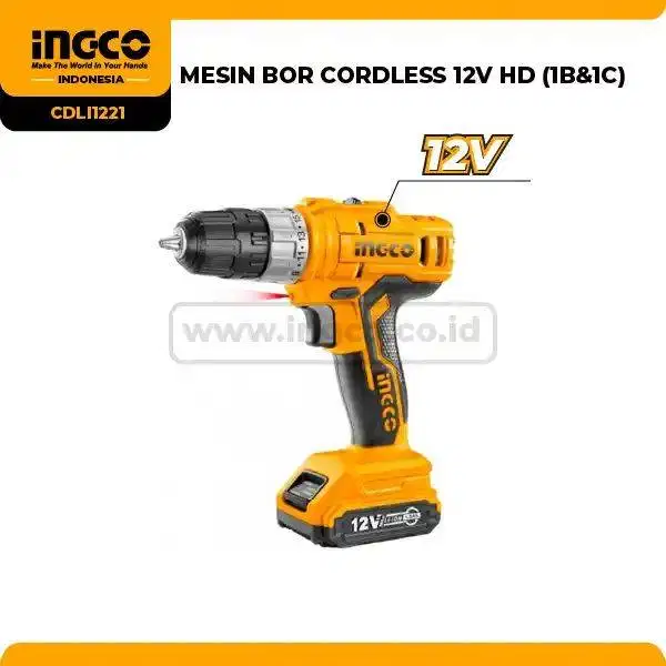 INGCO Cordless Drill 12V CDLI1221 – Bor Baterai Portable 10mm 2-Speed