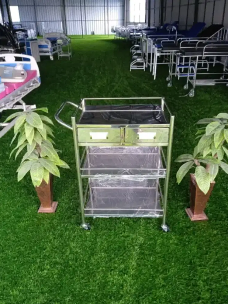 Troli Instrumen 3 Rak 2 Laci Stainless Steel