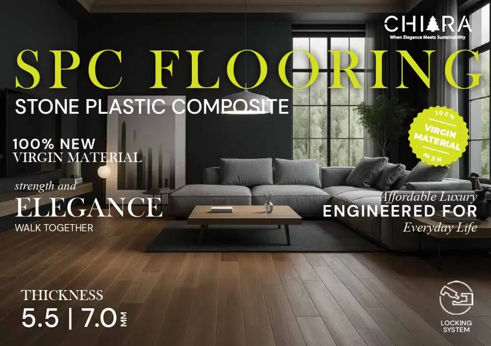 Chiara Lantai SPC Motif Wood Flooring 5,5mm Include IXPE Volume 2,23m2