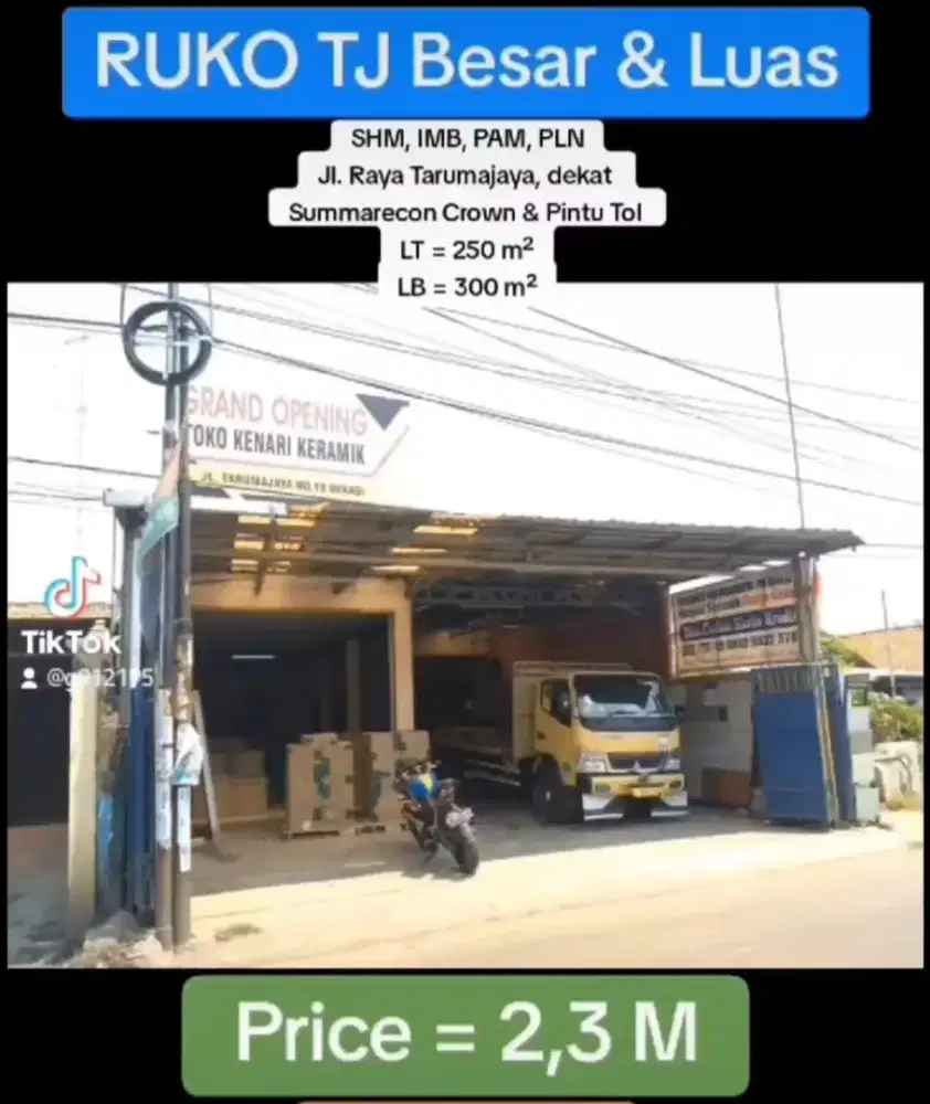 RUKO SHM 250-M2, dekat SUMMARECON CROWN GADING & HARAPAN INDAH BEKASI