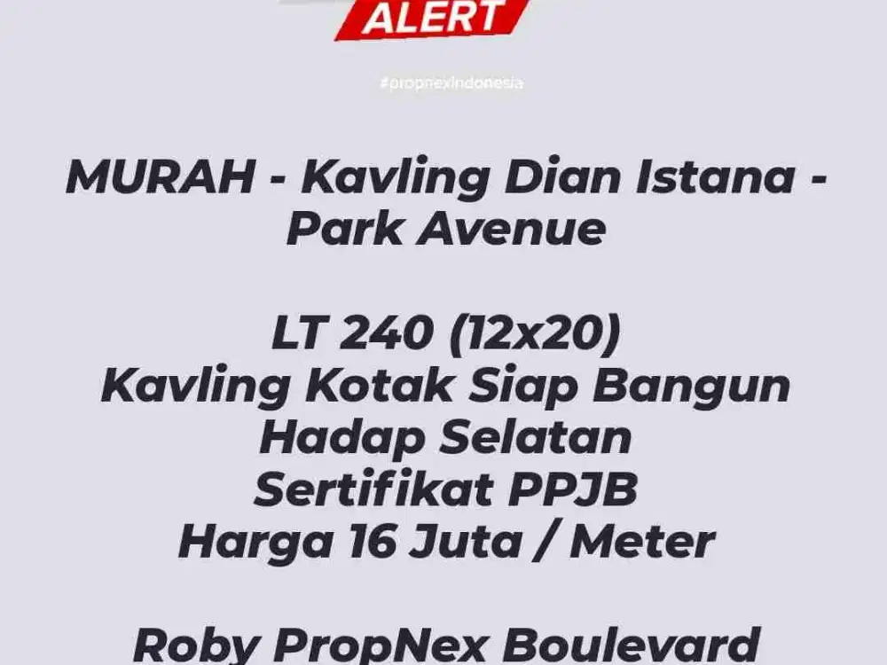 Dijual Kavling Dian Istana Park Avenue dkt graha family