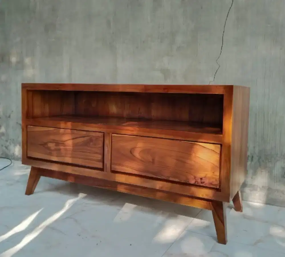 Meja l TV model minimalis 2 laci