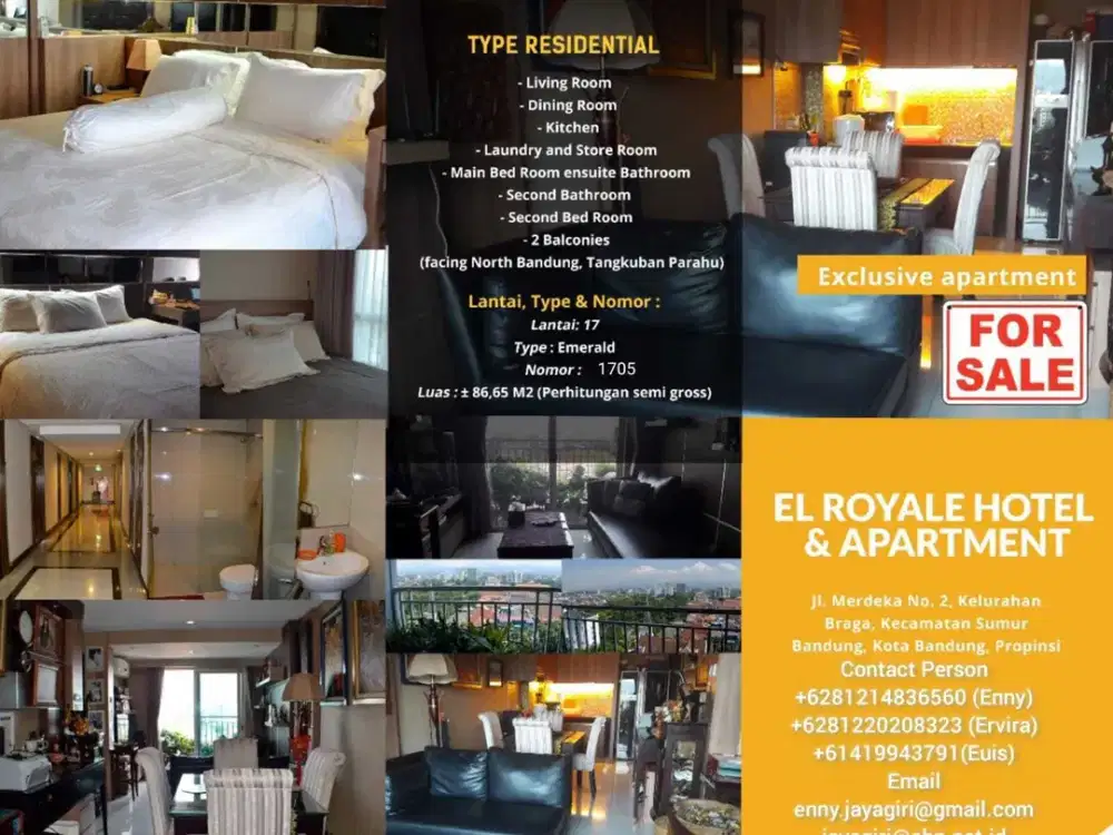 Di Jual Apartement Exclusive 2 BR Tipe Residential El Royale Bandung