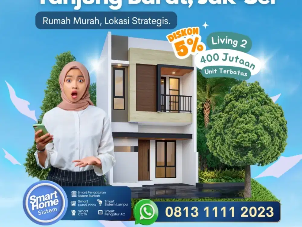 Rumah Murah 2 Lantai Smart Home, dekat Aeon mall Stasiun Tanjung Barat