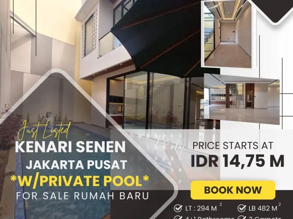 KENARI SENEN JAKPUS RUMAH MEWAH 2 LT PLUS ROOFTOP & PRIVATE POOL ZN06