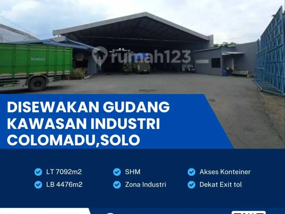 DiSewa gudang terbaik  lokasi Colomadu luas 7092m BU!