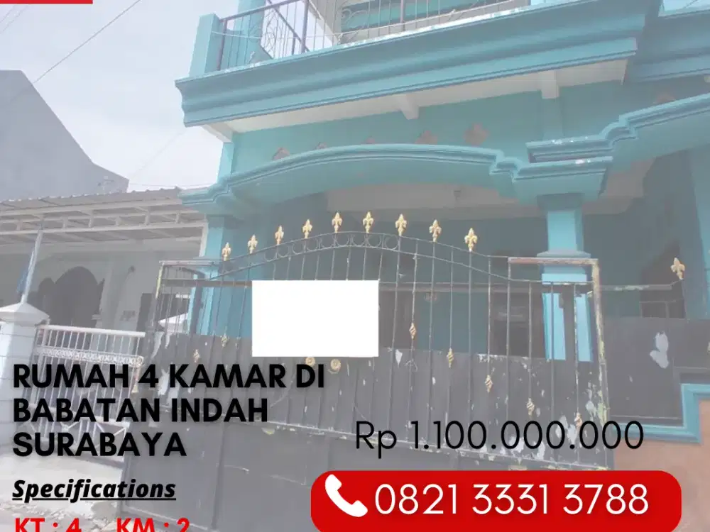 Dijual 1 MILIAR Rumah 4 Kamar di Babatan Indah Wiyung Surabaya Barat