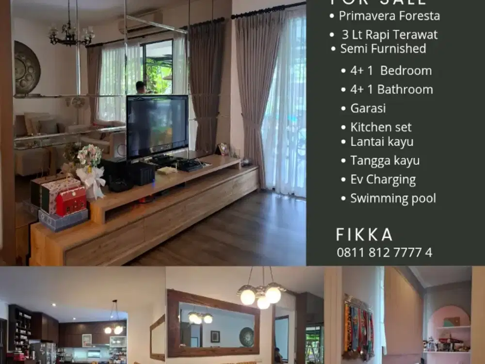 Dijual rumah Foresta 3 lantai Semi furnished rapi. siap huni