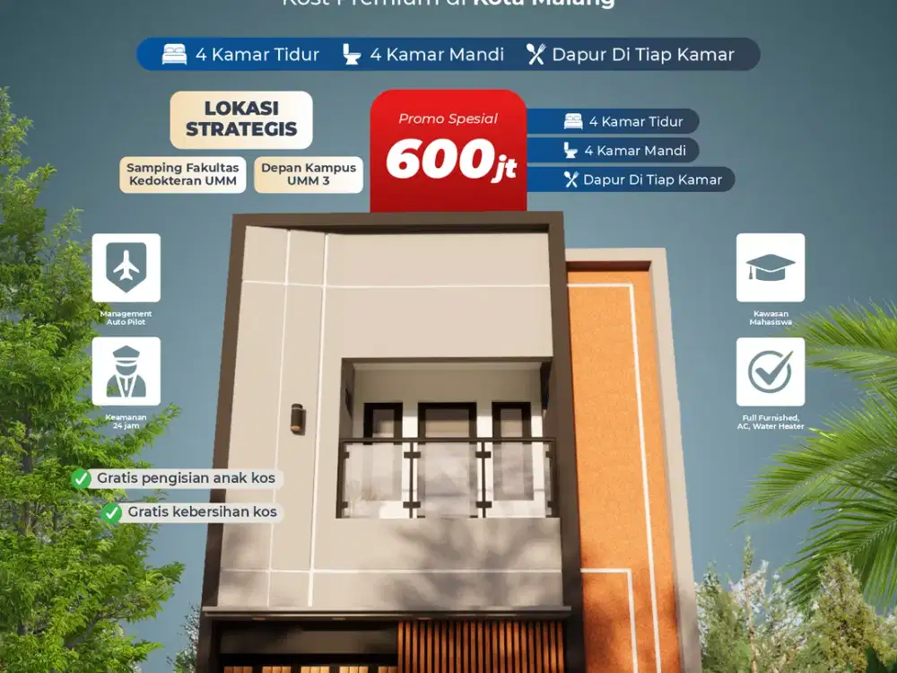 Dijual Rumah Kost Full Furnish dekat Kampus UMM Malang