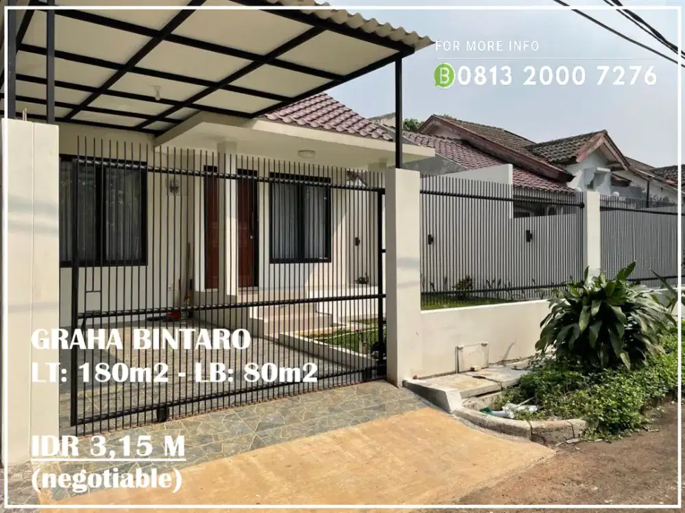 Rumah Bagus Halaman Luas Siap Huni 1 Lantai di Graha Bintaro -gb14051