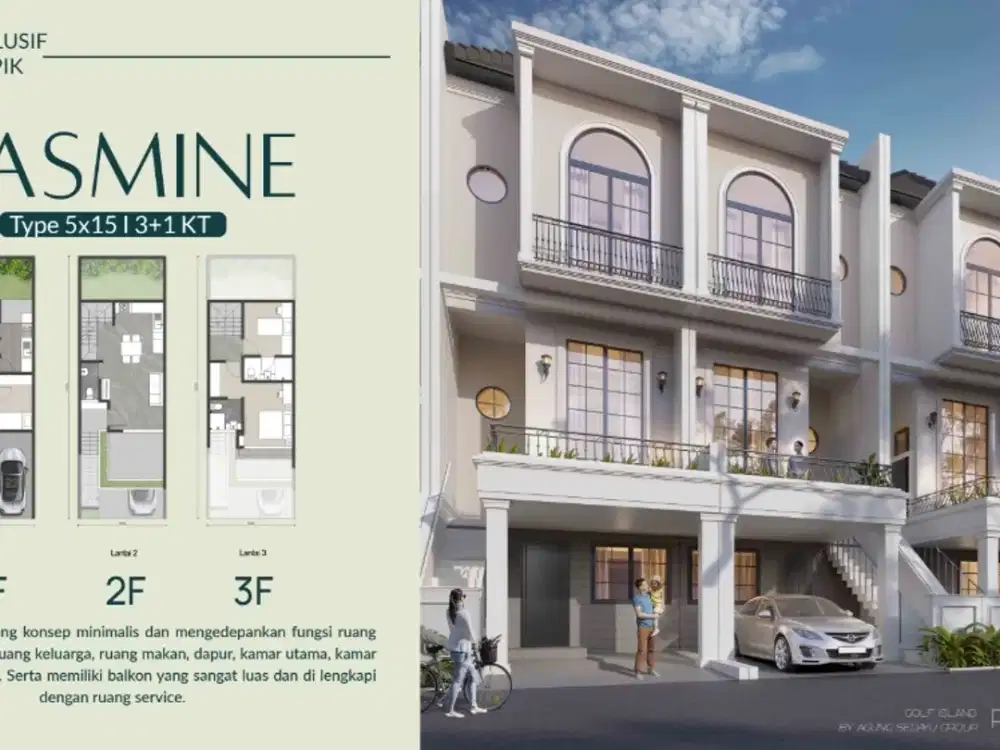 Dijual Rumah Hoek Golf Island 5x15 Tipe Jasmine Brand New 3 Lantai