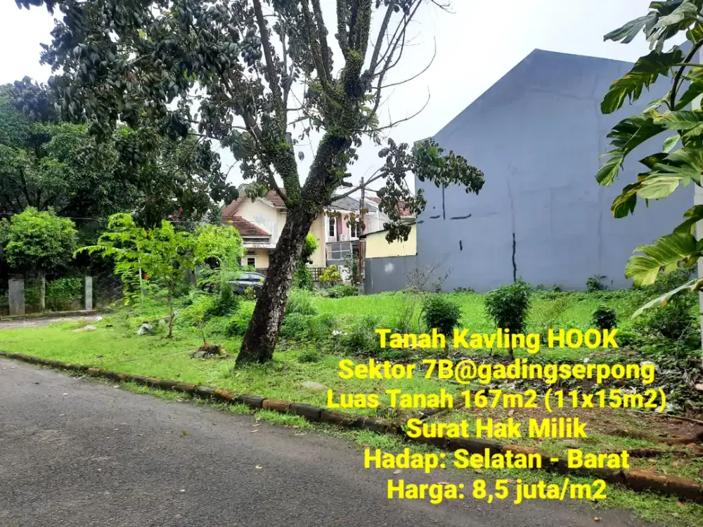 Dijual Tanah Kavling HOEK Sektor 7B, Gading Serpong
